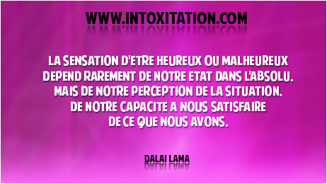 Citation : La sensation d'tre heureux ou malheureux dpend rarement de notre tat dans l'absolu, mais de notre perception de la situation, de notre capacit  nous satisfaire de ce que nous avons.